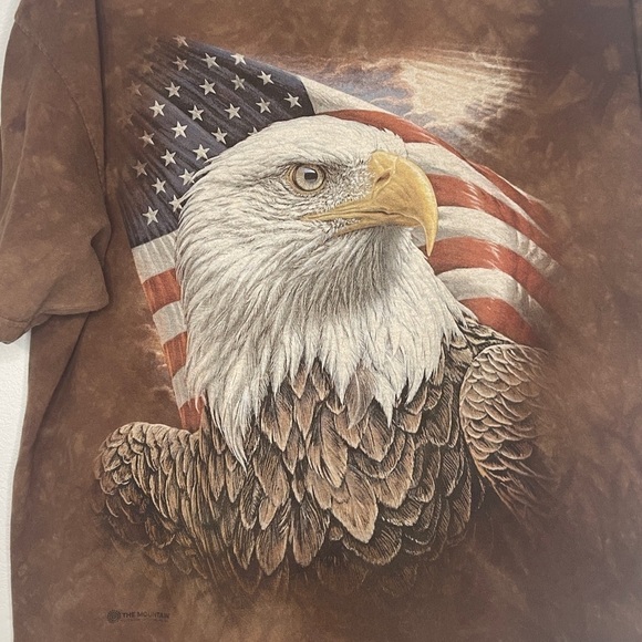 THE Mountain Bald Eagle Shirt Adult 2XL XXL American Flag Brown Tie-Dye USA Made - Picture 5 of 5